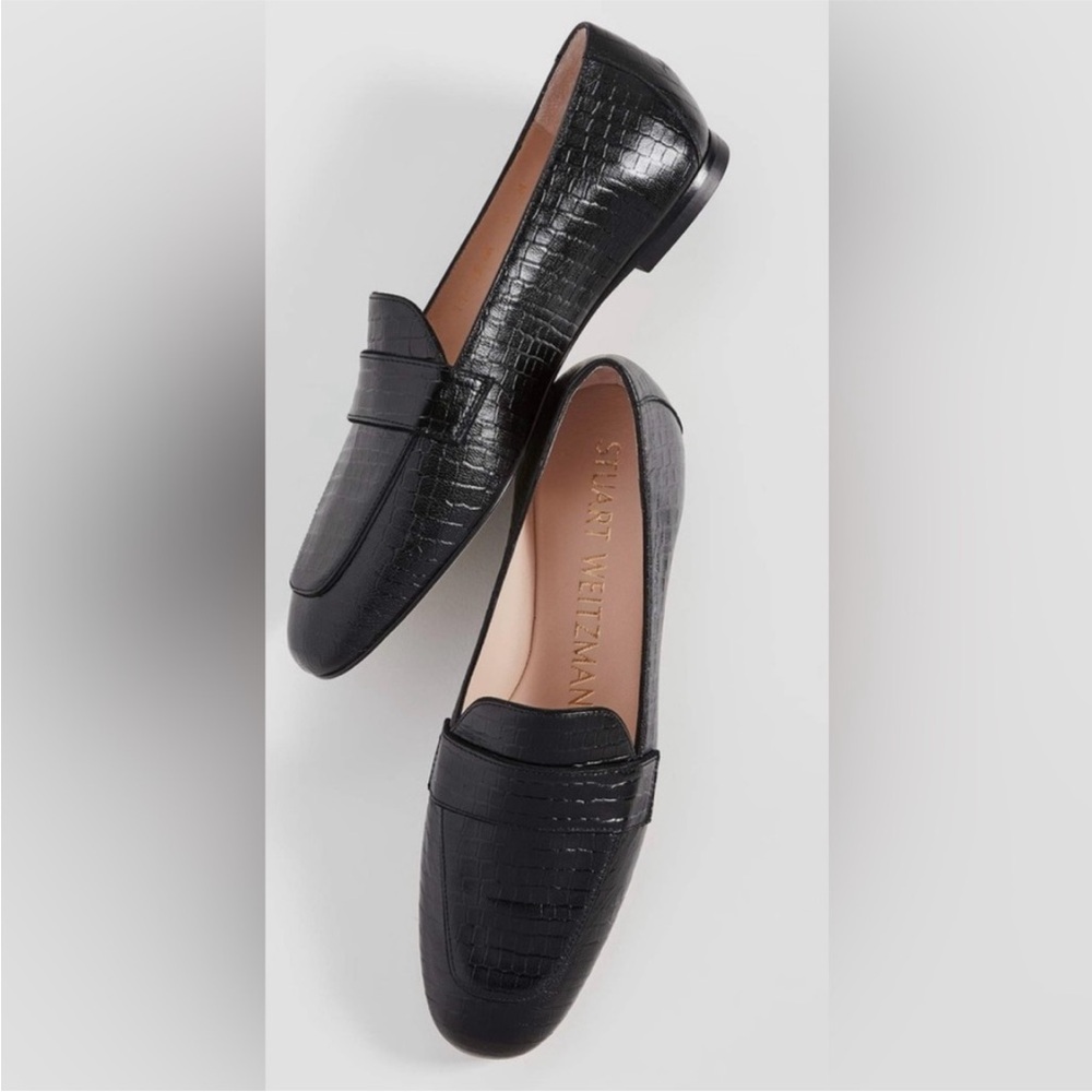 Stuart Weitzman Women Black Embossed Leather Classic Flats Size 6